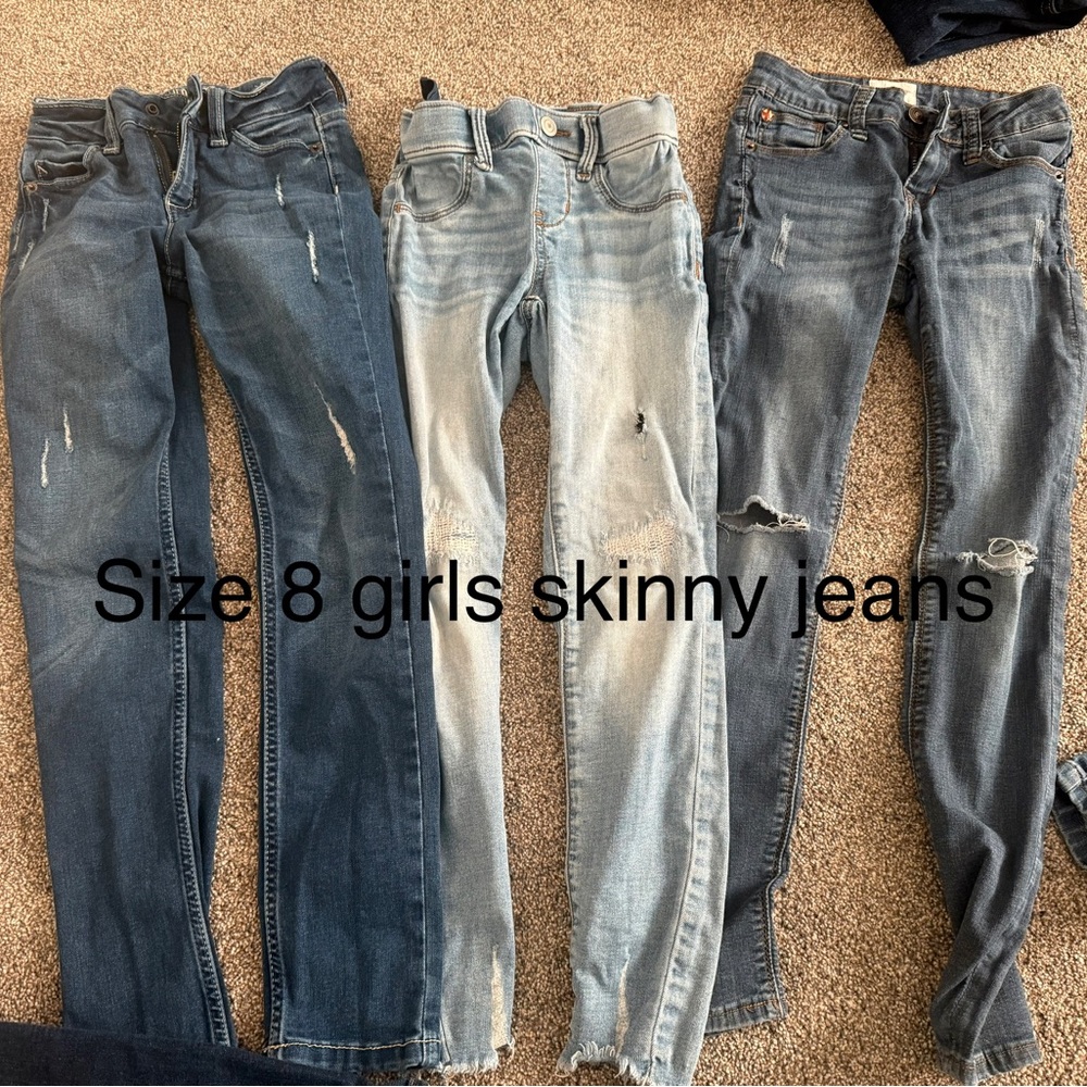 Girls Skinny Jeans Trio - Distressed Blue Denim